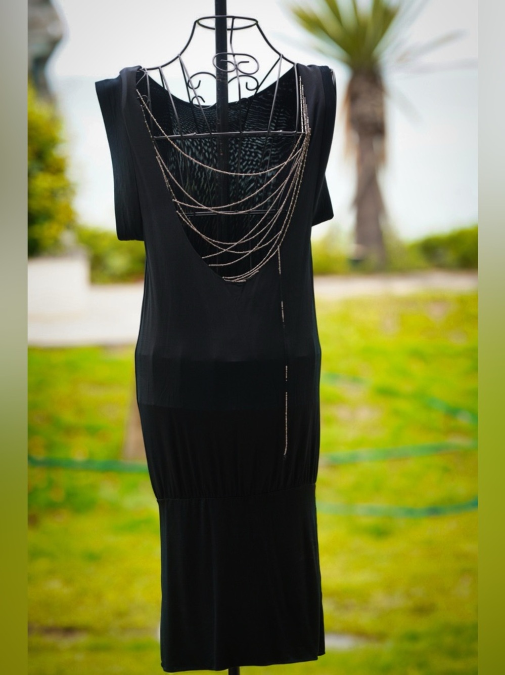 Toy G Black Drop Waist Beaded Draped Dress - Size XS - Made in Italy